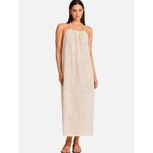 Women's Vitamin A Eyelet Halter Maxi Cover Up Dress White XL New With Tags